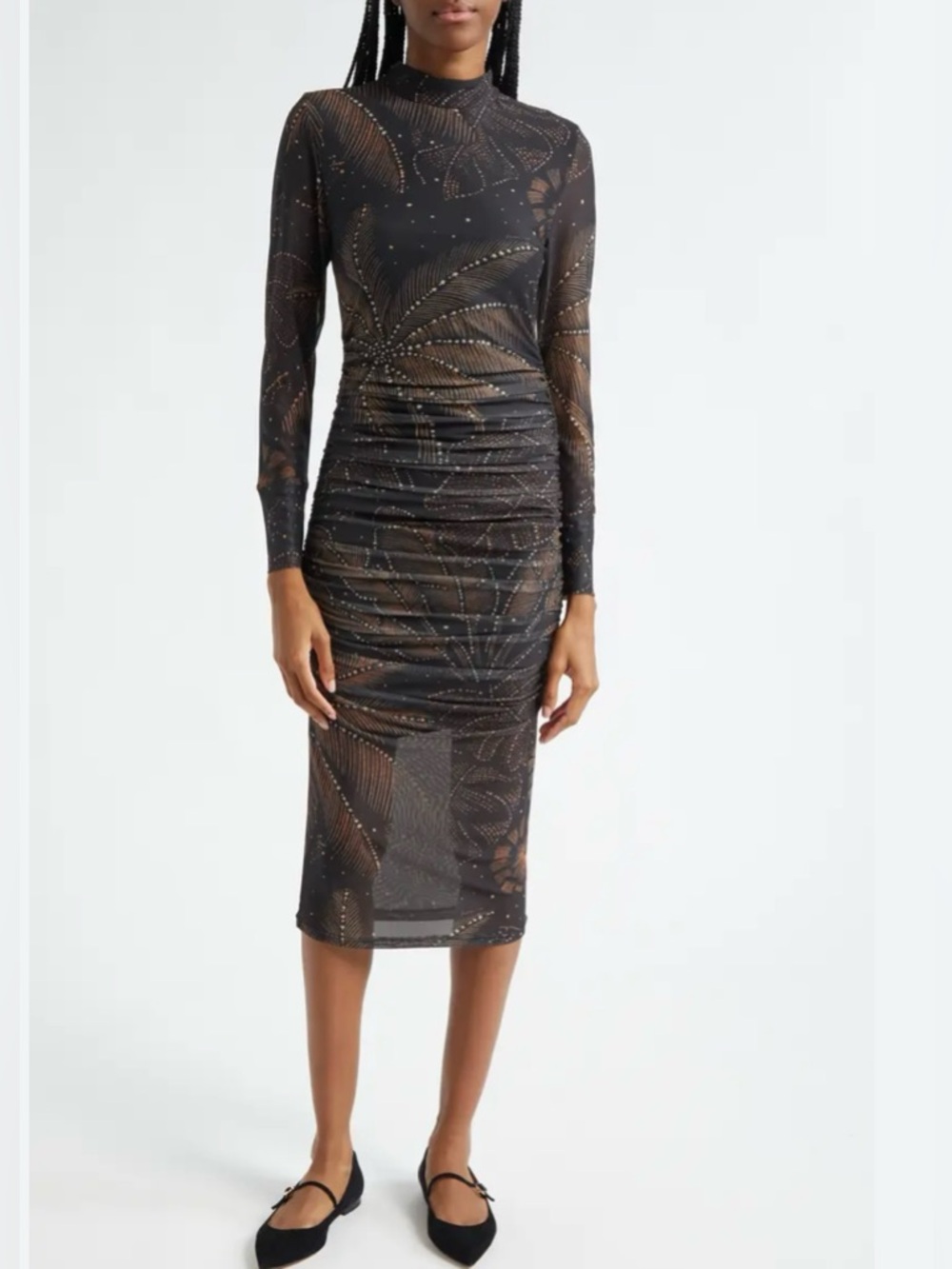 FARM Rio Golden Foliage Long
Sleeve Tulle Midi Dress HOLIDAY CAPSULE